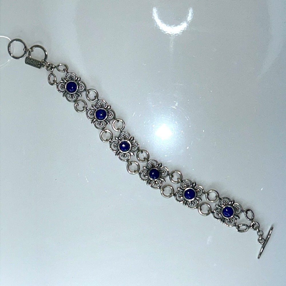 NWOT Passage to Israel Sterling Silver Genuine Blue Lapis Toggle Bracelet